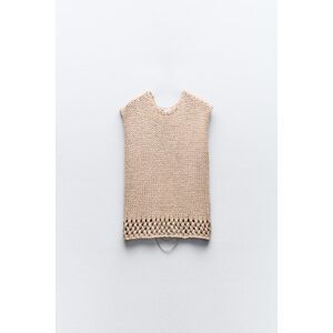 Beige Zara Chain Embellished Open-Back Sleeveless Knit Round Neck Sweater (NWT)